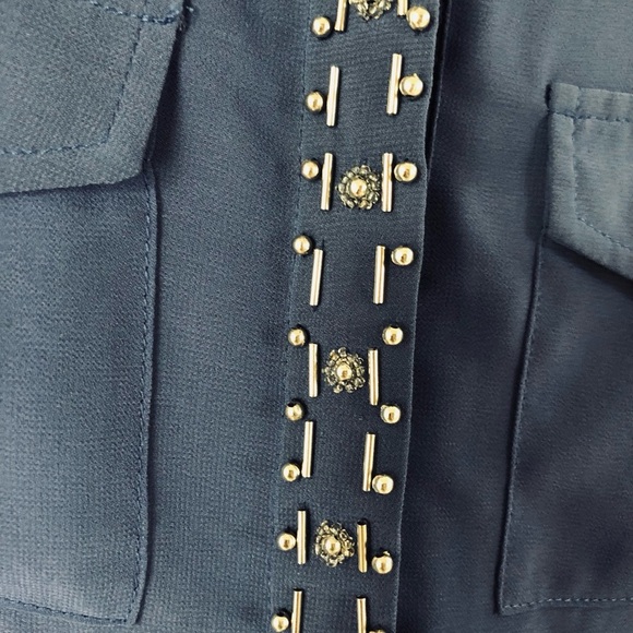 Embellished Navy Blue Button-Down - Picture 2 of 7